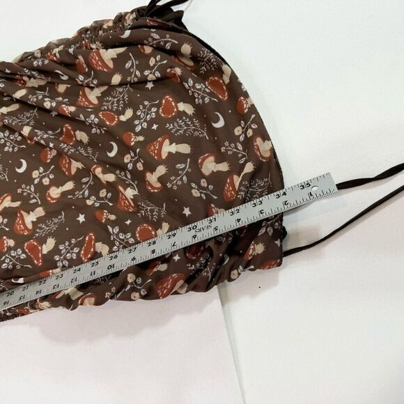 ROMWE Dress Womens XL Brown Mushrooms Ruched Bodycon babydoll y2k 90s whimsy - Picture 4 of 9